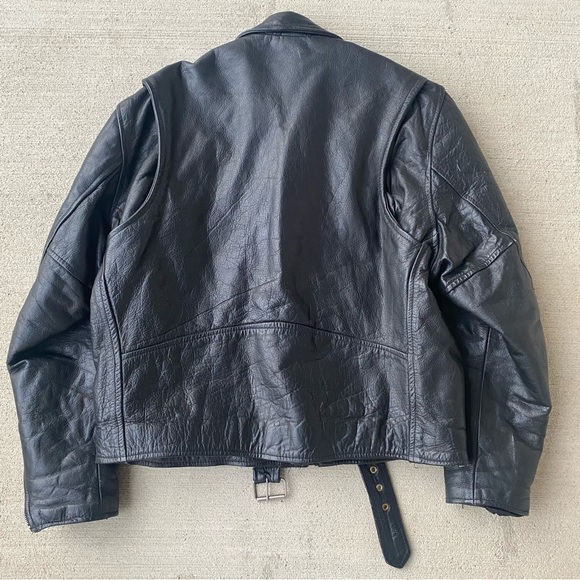 Vintage 90s Unik Full Grain Genuine Leather Biker Jacket - Picture 3 of 4